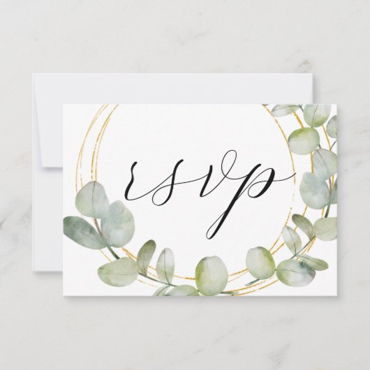 Boho Sage Green Eucalyptus & Gold Wedding RSVP (Devant)