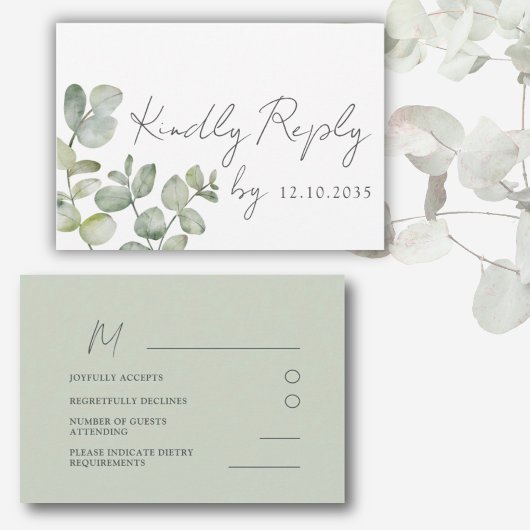 Boho Sage Green Eucalyptus Wedding RSVP