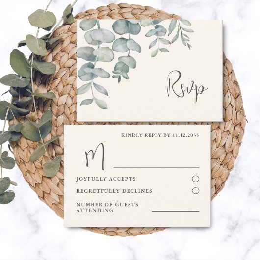 Boho Sage Green Eucalyptus Wedding RSVP Kaartje