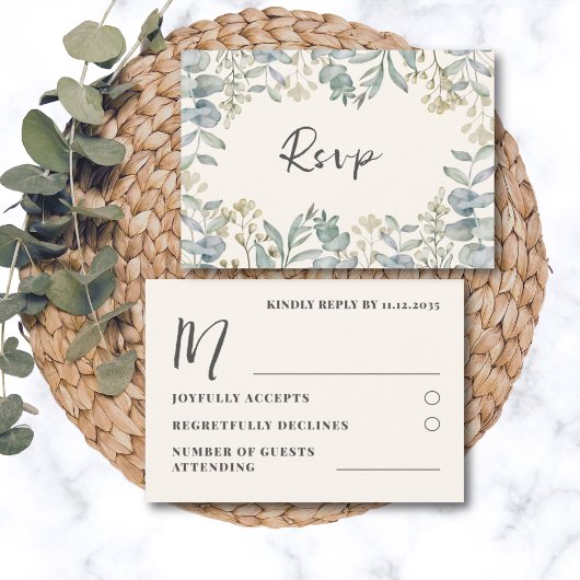 Boho Sage Green Eucalyptus Wedding RSVP Kaartje