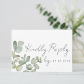 Boho Sage Green Eucalyptus Wedding RSVP Kaartje (Staand voorkant)
