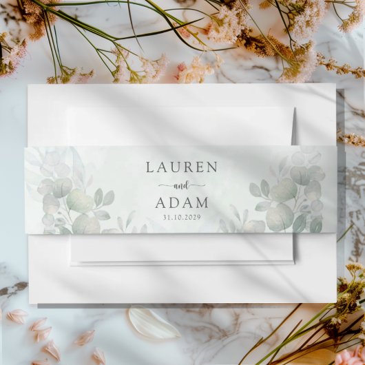 Boho Sage Green Eucalyptus Wedding Uitnodigingen Wikkel