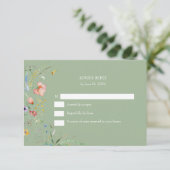 Boho Sage Green Fleur sauvage Wedding Carte RSVP (Debout devant)