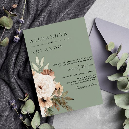 Boho Sage Green Floral Bouquet Wedding Briefkaart