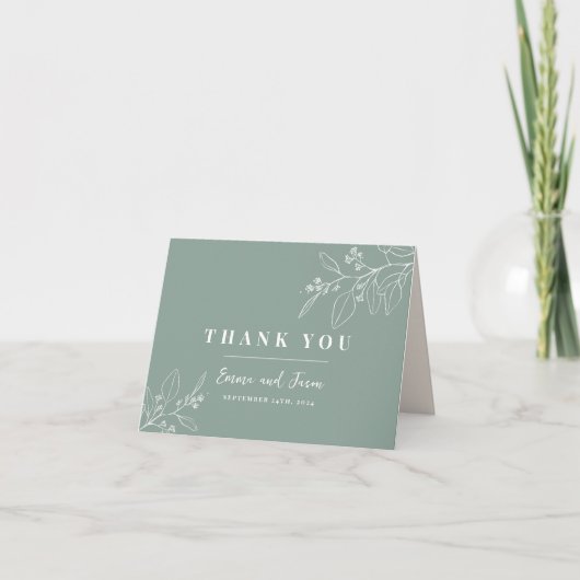 Boho Sage Green Floral Mariage Carte de remercieme (Devant)