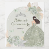 Boho Sage Green Floral Quinceañera Vin Étiquette (Étiquettes simples)