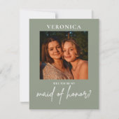 Boho Sage Green Foto Maid of Honor proposal Kaart (Voorkant)