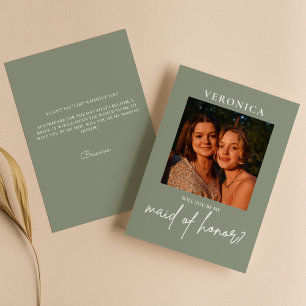 Boho Sage Green Foto Maid of Honor proposal Kaart
