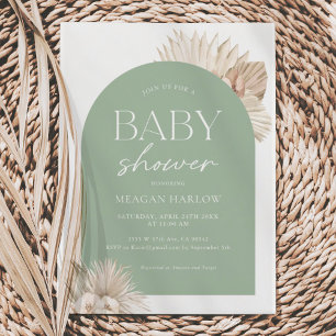 Boho Sage Green Gender Neutral Baby shower Kaart