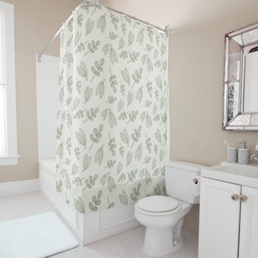 Boho Sage Green Leaf Pattern Douchegordijn (In situ)