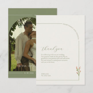 Boho Sage Green & Linen Arches Minimalist Photo  Bedankkaart