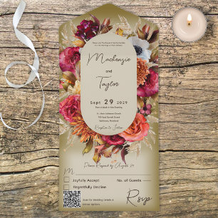Boho Sage Green Modern Floral Wreator QR Code All In One Uitnodiging