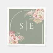Boho Sage Green Pampas Grass Arch Monogram Napkins Servet (Voorkant)