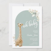 Boho Sage Green Pampas Grass Giraffe Baby shower Kaart (Voorkant)