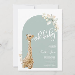Boho Sage Green Pampas Grass Giraffe Baby shower Kaart