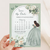 Boho Sage Green Quinceañera Kalender Sla de datum Kaart