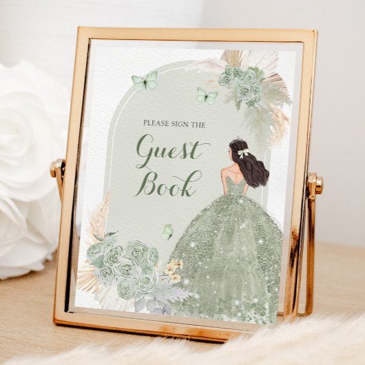 Boho Sage Green Quinceañera Livre d'or