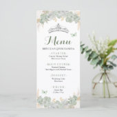 Boho Sage Green Rose Royal Quinceañera Menu (Debout devant)