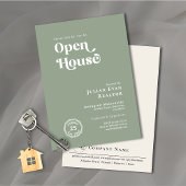 Boho Sage Green Typography Business Open House Kaart