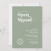 Boho Sage Green Typography Business Open House Kaart (Voorkant)