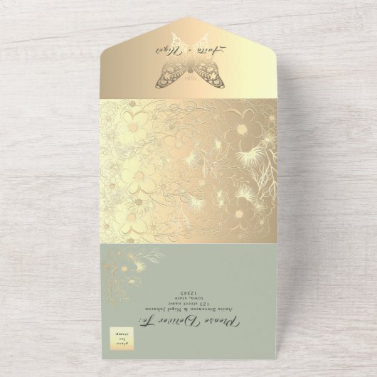 Boho Sage Green Wedding All In One Uitnodiging (Buitenkant)