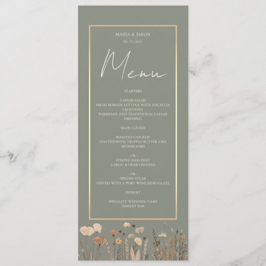 Boho Sage Green Wedding Menu