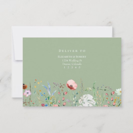 Boho Sage Green Wildflower Wedding RSVP Kaart (Achterkant)