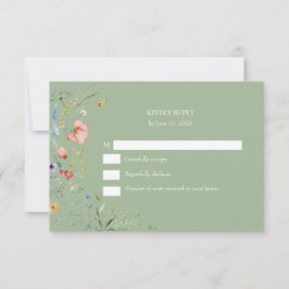 Boho Sage Green Wildflower Wedding RSVP Kaart