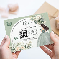 Boho Sage Groen Bloemen Prinses Meisje 15 Años QR