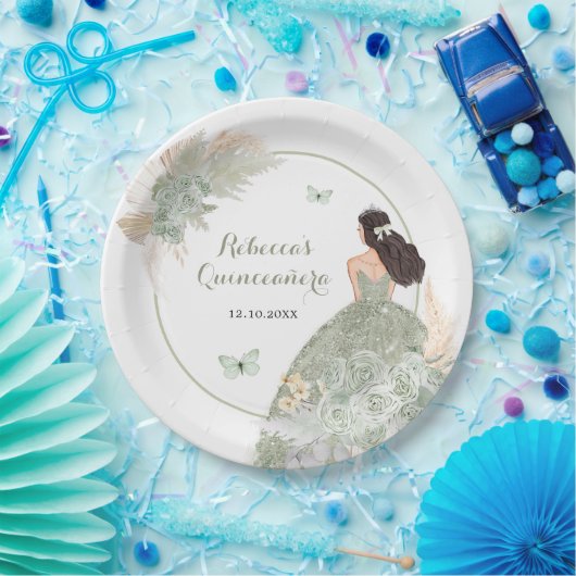 Boho Sage Groen Bloemen Quinceañera Papier Bord (Feest)