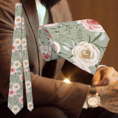 Boho Sage Groen Blush Cream Bloemig Stropdas