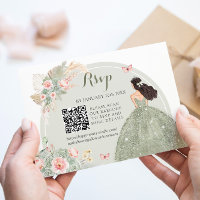 Boho Sage Groen Blush Roze Royal Quinceañera QR