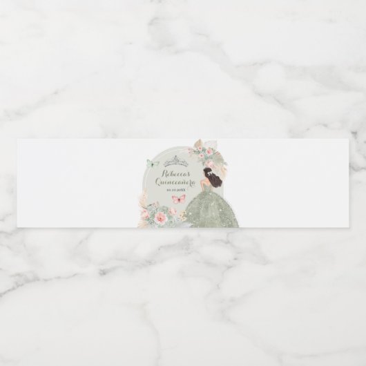 Boho Sage Groen Blush Roze Royal Quinceañera Waterfles Etiket (Enkel label)