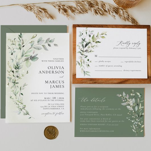 Boho Sage groen Botanische bruiloft uitnodiging