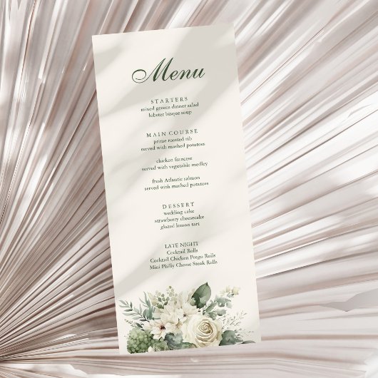 Boho Sage Groen en Ivoor Bloemen Bruiloft Menu