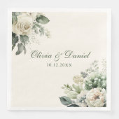 Boho Sage Groen en Ivoor Bloemen Bruiloft Servet (Voorkant)