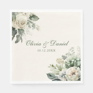 Boho Sage Groen en Ivoor Bloemen Bruiloft Servet