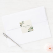 Boho Sage Groen en Ivoor Bloemen Bruiloft Vierkante Sticker (Envelop)