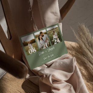 Boho Sage Groen Modern Drie foto's Bruiloft Save The Date