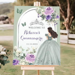 Boho Sage Groen Paarse Bloemen Quinceañera Welkom Poster