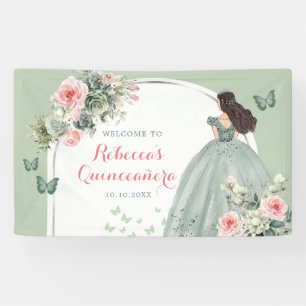 Boho Sage Groen Prinses Quinceañera Groot Spandoek