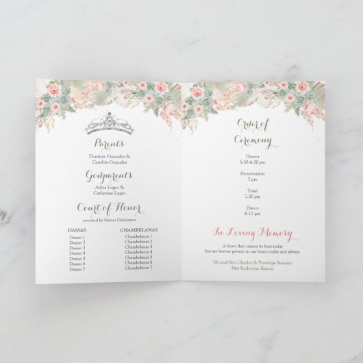 Boho Sage Groen Roze 15 Años Programma Sjabloon (Binnen)