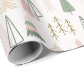 Boho Sage Groen Roze Gouden Kerstbomen Cadeaupapier (Rol Hoek)