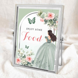 Boho Sage Groen Roze Rozen 15 Años Verjaardagseten Poster