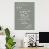 Boho Sage Groen Unplugged Bruiloft Ceremonie Teken Poster (Thuiskantoor)
