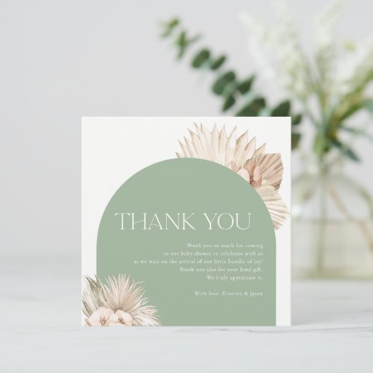 Boho Sage Groene Baby Shower Bedankkaart (Staand voorkant)