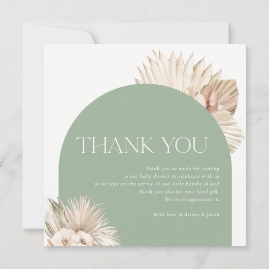 Boho Sage Groene Baby Shower Bedankkaart (Voorkant)