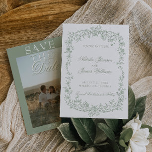 Boho Sage Groene Bloem Foto Huwelijk Bewaar De  Save The Date