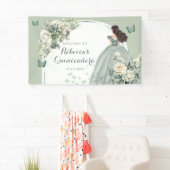Boho Sage Groene Bloemen Prinses Quinceañera Groot Spandoek (Insitu)