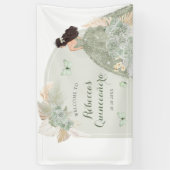 Boho Sage Groene Bloemen Quinceañera Grote Banner (Verticaal)